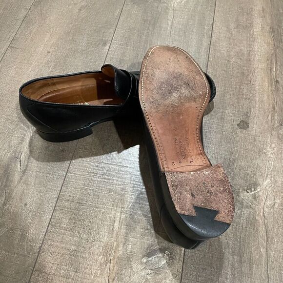 Alan McAfee Mens 10.5 C Black Leather Macaflex Loafers Dress Shoes Made England - Picture 9 of 14